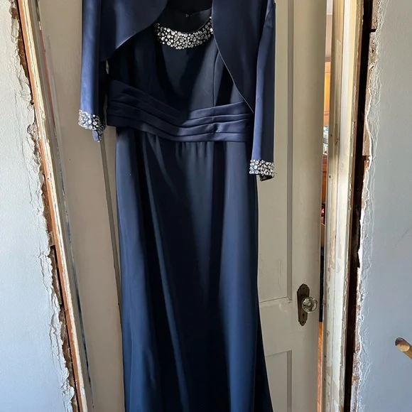 Elegant Navy Blue Evening Gown with Jacket - EUC - Picture 1 of 9